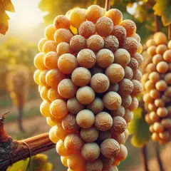 Grappoli dorati di uva matura, pronti per la vendemmia tardiva. La luce del sole illumina i chicchi dolci e succosi, promettendo un vino eccezionale.